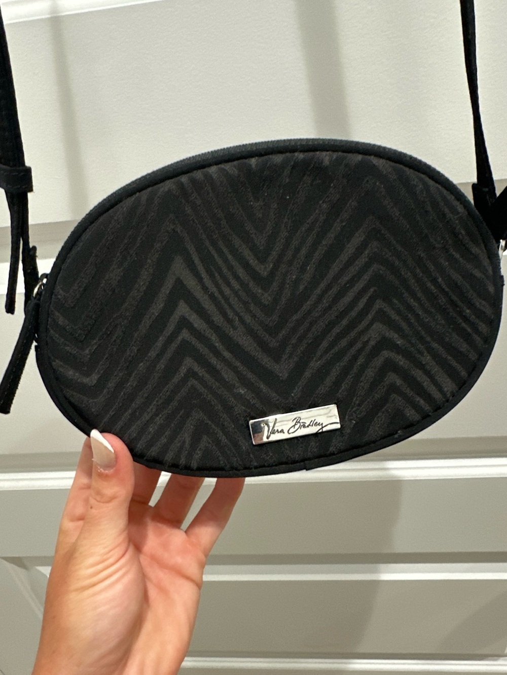 Like New! Vera Bradley Zebra Flock Black Oval Crossbody Bag